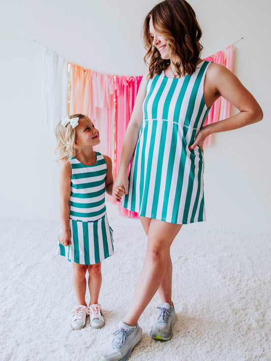 Women's Active Dress - Sea Green Stripe